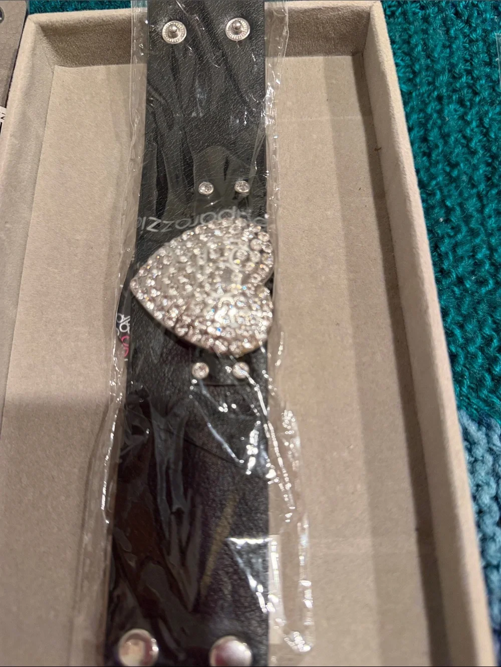 Crystal Heart Black Leather Bracelet - Unbranded